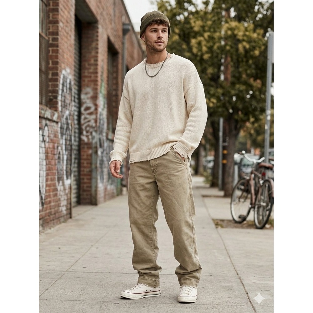 Abercrombie & Fitch Men's 34x34 Khaki Chino Pants Tan Cotton Distressed Y2K